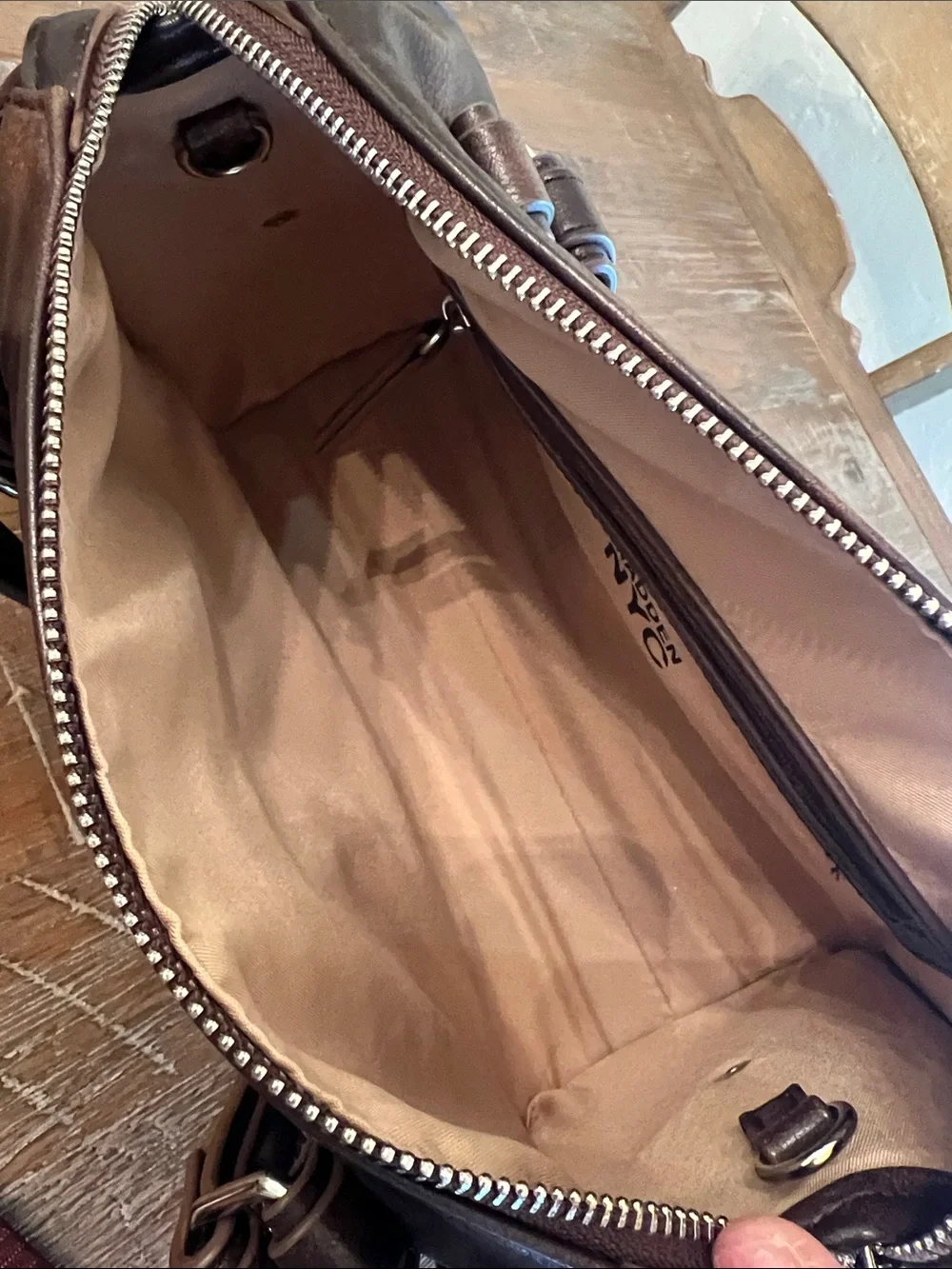 Made in NYC Distressed Brown Crossbody Satchel - Picture 7 of 10